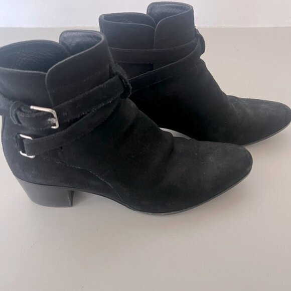 Saint Laurent Black Suede Buckle Strap Ankle Boot - Picture 2 of 14